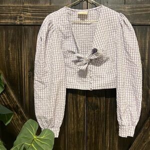 Maeve Lavender Checkered Blouse with Bow